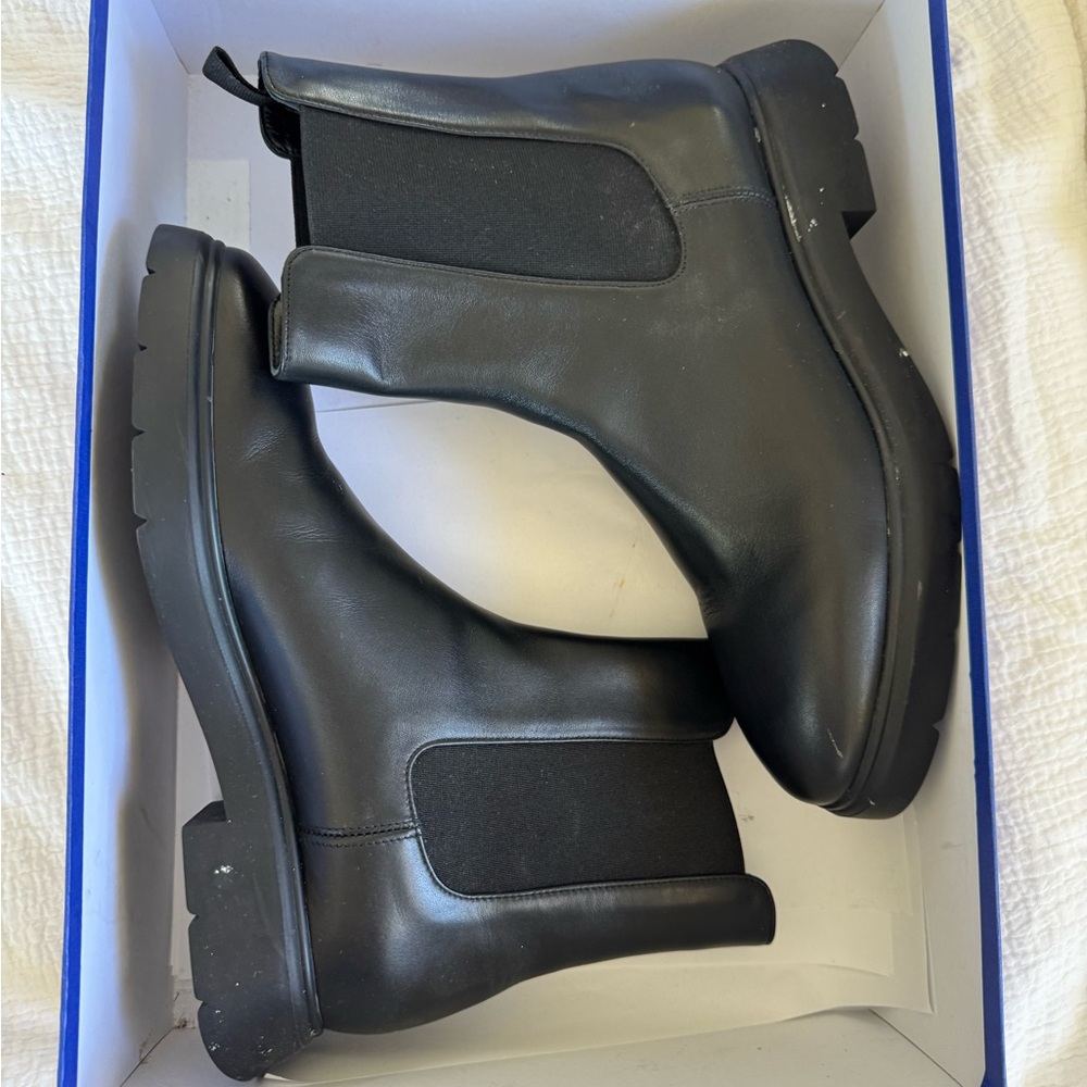 Stuart Weitzman Black Leather Combat Boots